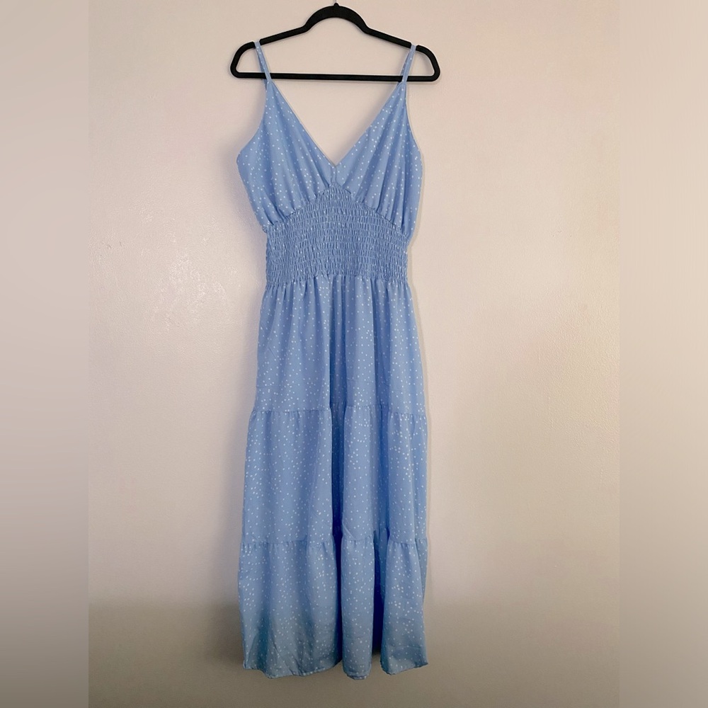 Blue and White Polka Dot Summer Dress